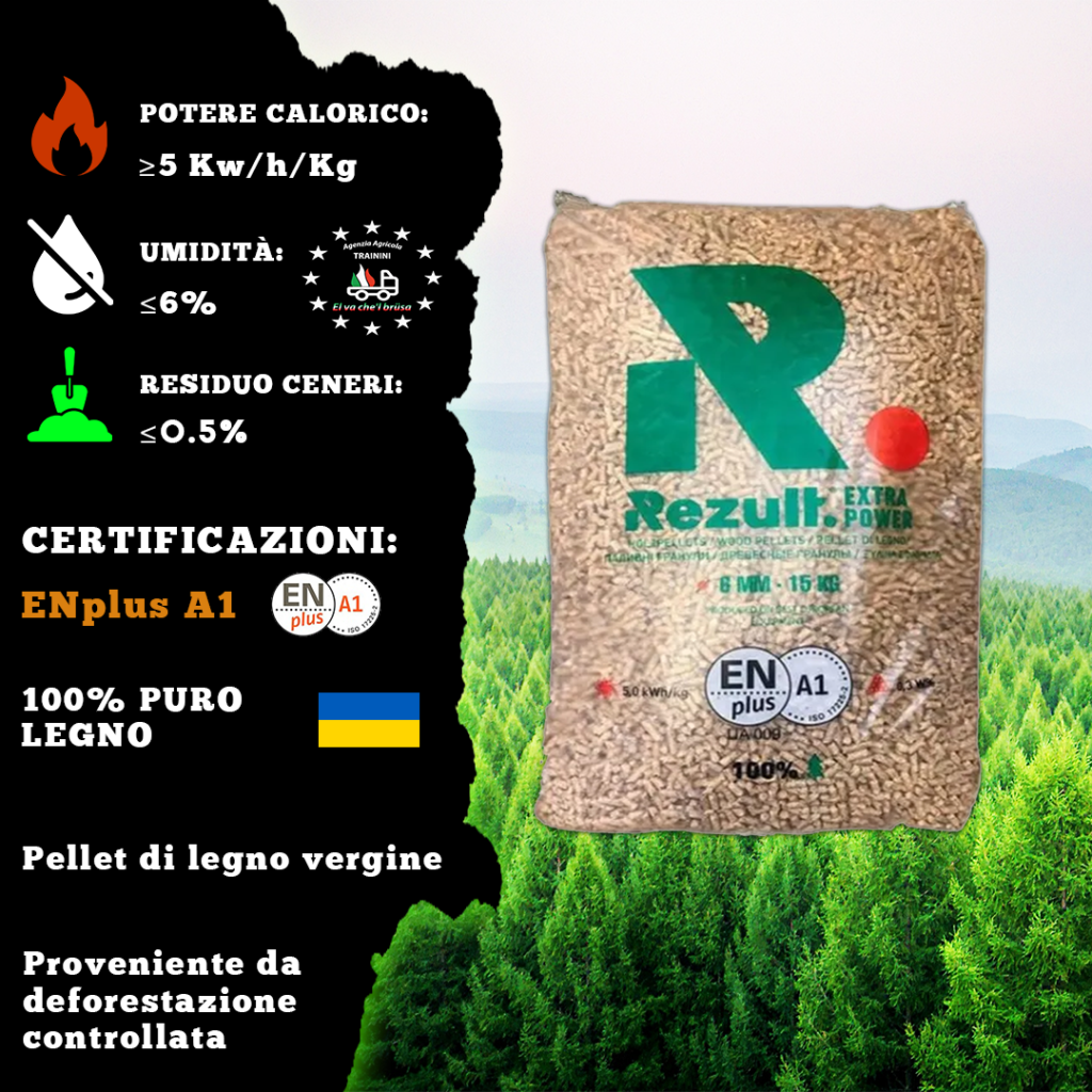 🔥 Rezult Pellet – ENplus A1 – 100% Legno Vergine (Ucraina)